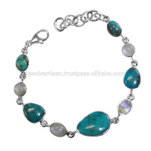 Arizona Turquesa Y Arco Iris Piedra De Piedra Gemstone 925 Pulsera De Plata Sólida